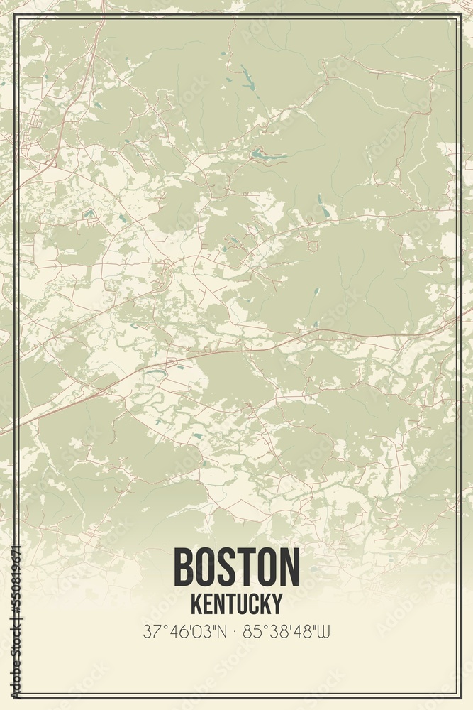 Retro US city map of Boston, Kentucky. Vintage street map.
