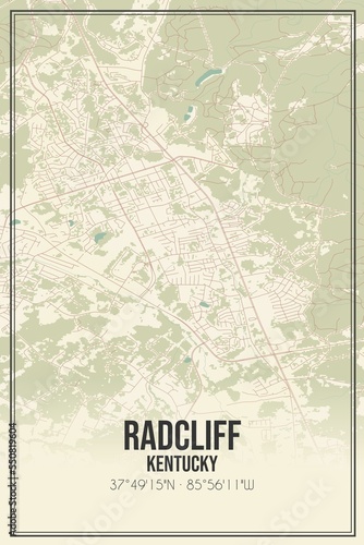 Retro US city map of Radcliff, Kentucky. Vintage street map. photo