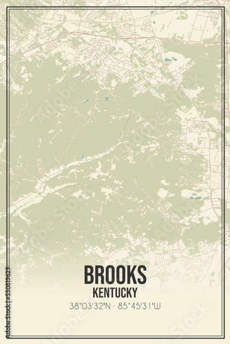 Retro US city map of Brooks, Kentucky. Vintage street map. photo