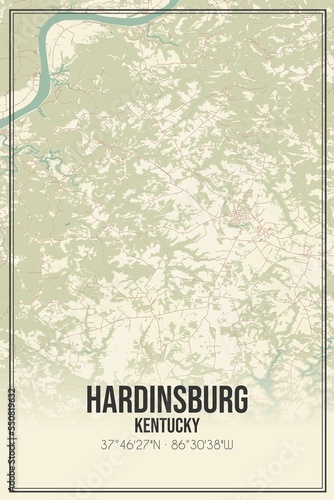 Retro US city map of Hardinsburg, Kentucky. Vintage street map. photo