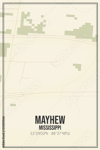 Retro US city map of Mayhew, Mississippi. Vintage street map. photo