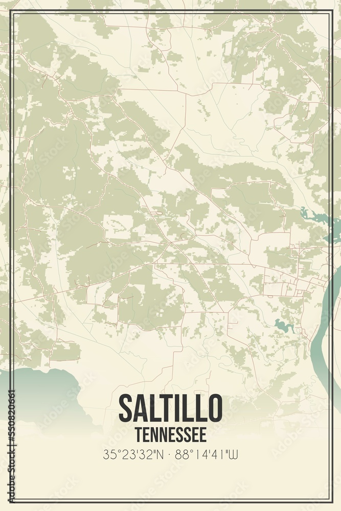 Retro US city map of Saltillo, Tennessee. Vintage street map. Stock