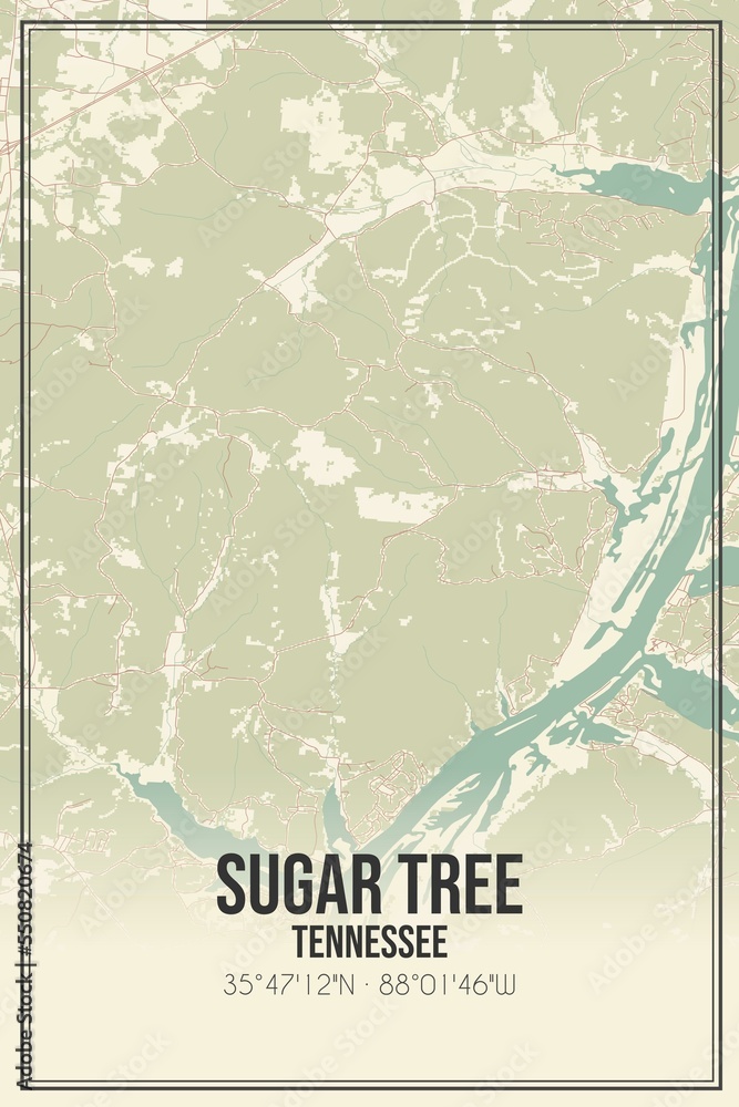 Retro US city map of Sugar Tree, Tennessee. Vintage street map. Stock Illustration Adobe Stock