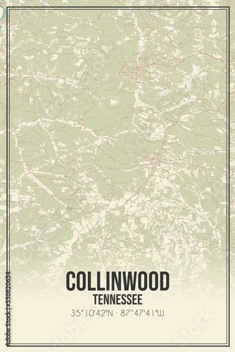 Retro US city map of Collinwood, Tennessee. Vintage street map. photo