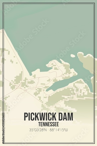 Retro US city map of Pickwick Dam, Tennessee. Vintage street map.