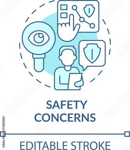 Safety concerns turquoise concept icon. Reducing occupational accidents tip abstract idea thin line illustration. Isolated outline drawing. Editable stroke. Arial, Myriad Pro-Bold fonts used
