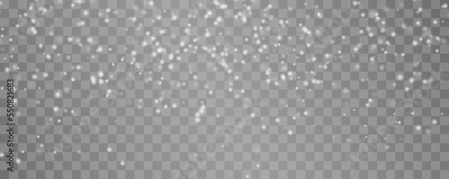 Realistic vector falling snow overlay. Shining snowflakes on transparent. Stock royalty free vector illustration
