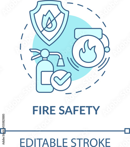 Fire safety turquoise concept icon. Measure to minimize employee injuries abstract idea thin line illustration. Isolated outline drawing. Editable stroke. Arial, Myriad Pro-Bold fonts used