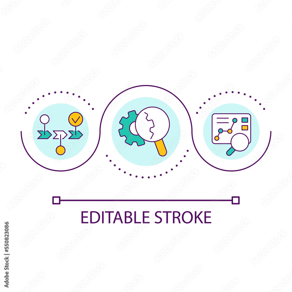 Optimize development and release processes loop concept icon. Project strategy. Output management goals abstract idea thin line illustration. Isolated outline drawing. Editable stroke. Arial font used