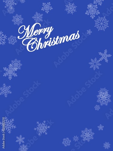 Merry Christmas on Blue Background with Snowflakes