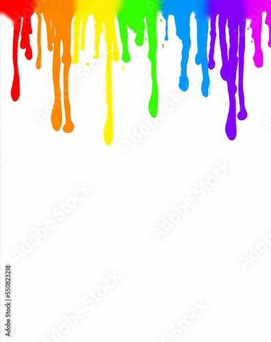 Rainbow Paint Dripping down White Page