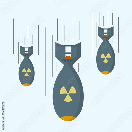 Nuclear Bomb dropping illustration. Fly Nuke Weapon.