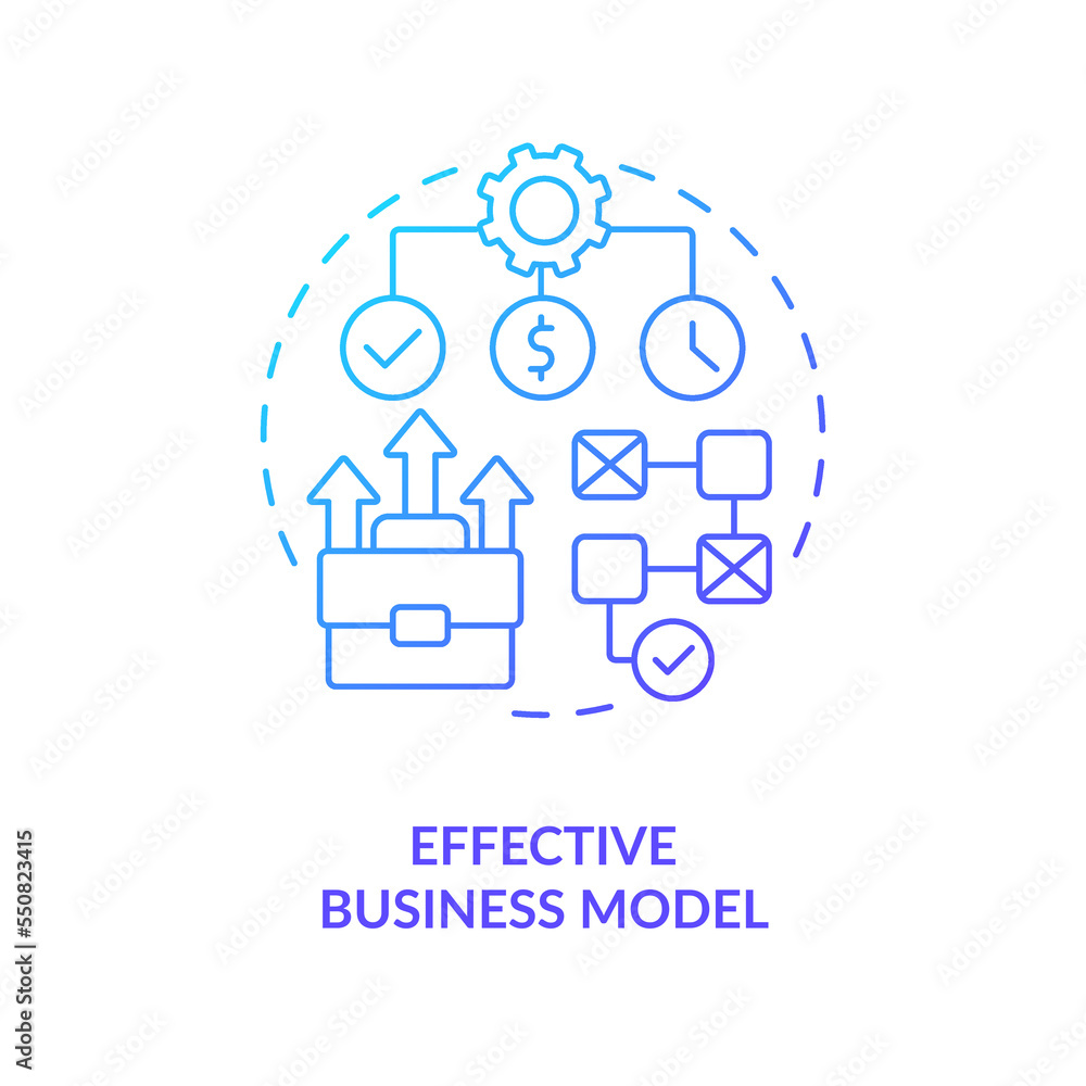 Effective business model blue gradient concept icon. Profitable strategy. Startup plan. Generate income abstract idea thin line illustration. Isolated outline drawing. Myriad Pro-Bold font used Effective business model blue gradient concept icon. Profitable strategy. Startup plan. Generate income abstract idea thin line illustration. Isolated outline drawing. Myriad Pro-Bold font used