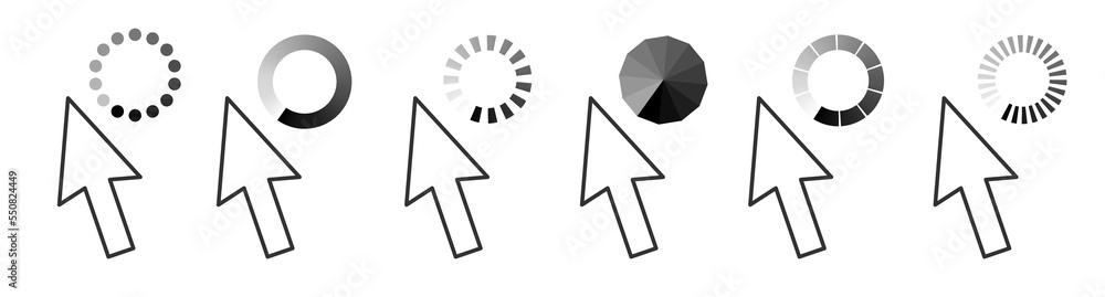 Vector illustration. Collection of mouse click cursors. Vector illustration. Collection of mouse click cursors.