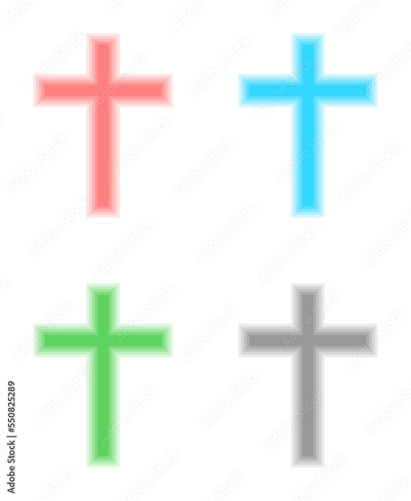 christian cross icon in 4 colours - vector