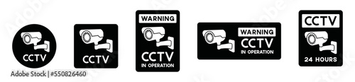 CCTV security surveillance cameras vector icon set. Security camera or security cam in the circle and square sign for apps or websites, symbol illustration.