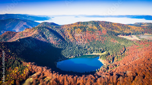 Transylvania, Romania. Beautiul volcanic Saint Ana lake, Carpathian Mountains