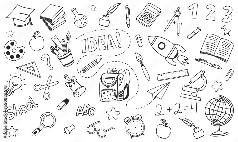 Back to school doodle vector set hand drawn drawing illustration Back to school doodle vector set hand drawn drawing illustration