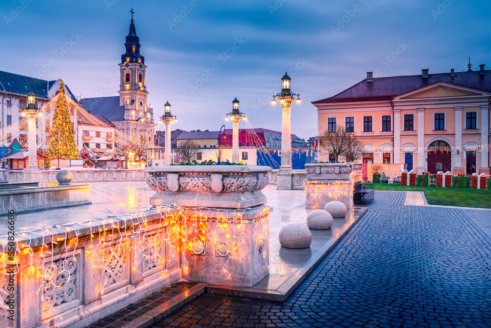 Oradea, Romania - Christmas Union Square, urban landscape in Transylvania