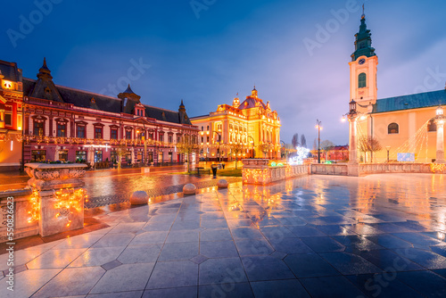 Oradea, Romania - Union Square, famous baroque downtown, historical city in Transylvania.