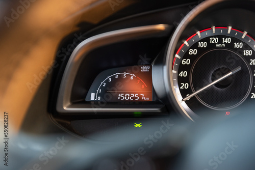 Photos close up of a car speedometer mazda 3