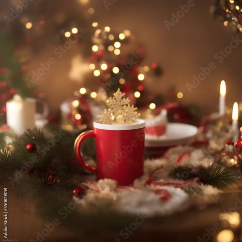 Wallpaper Mural cup of coffee with christmas decorations generated by AI Torontodigital.ca