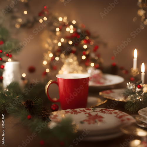 Wallpaper Mural cup of coffee with christmas decorations generated by AI Torontodigital.ca