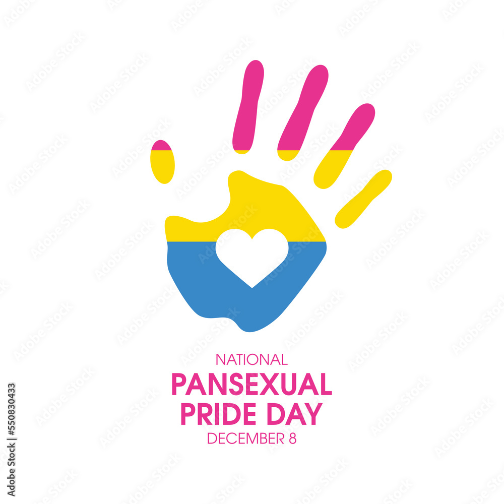 Fototapeta premium Pansexual Pride Day vector. Pansexual pride flag human handprint vector. Palm print with heart shape icon isolated on a white background. LGBT design element. December 8. Important day