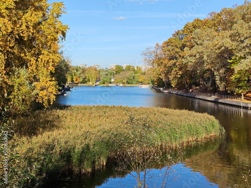 Autumn landscape of Kamensky Pond in Moscow