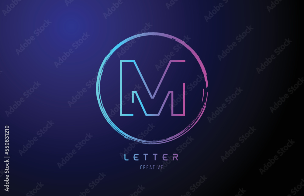 alphabet M letter logo grunge  blue pink logo icon design template