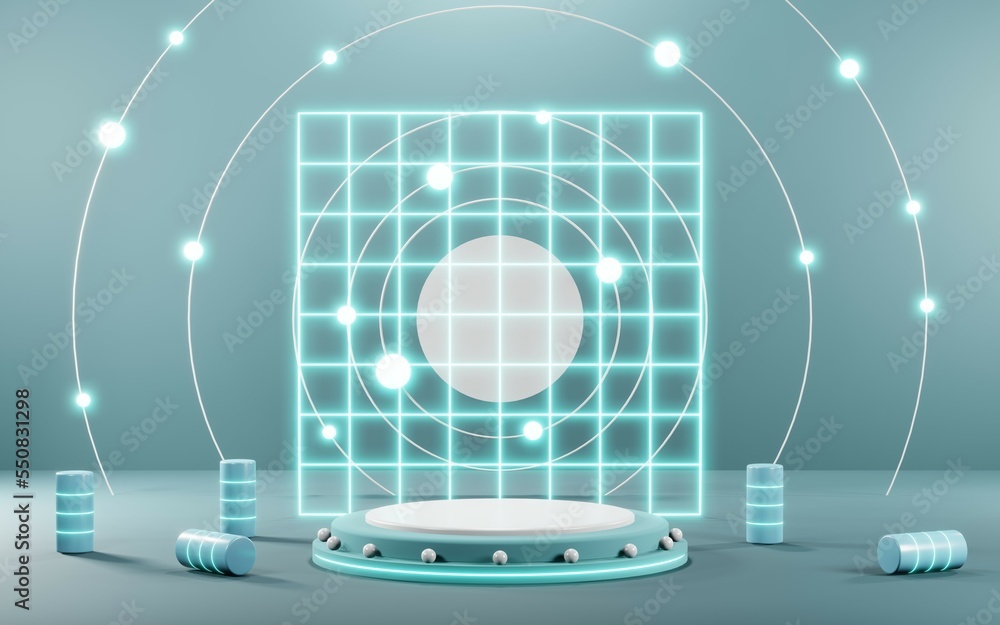 Naklejka premium 3D render of Podium background in blue tones for displaying cream products. cosmetics