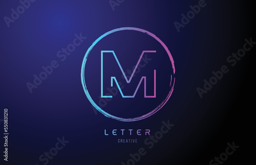 alphabet M letter logo grunge blue pink logo icon design template