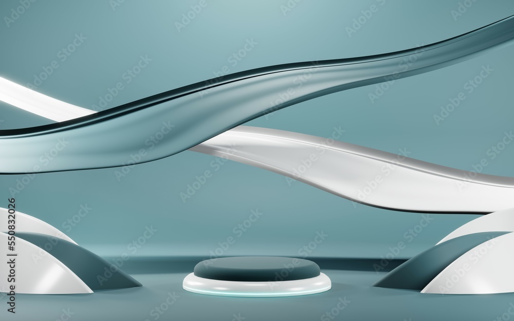 Fototapeta premium 3D render of Podium background in blue tones for displaying cream products. cosmetics