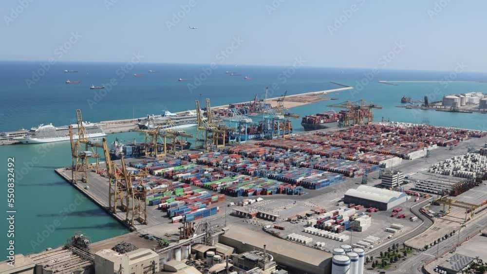 Barcelona Commercial Port seen from Above with Container Depot Barcelona Commercial Port seen from Above with Container Depot