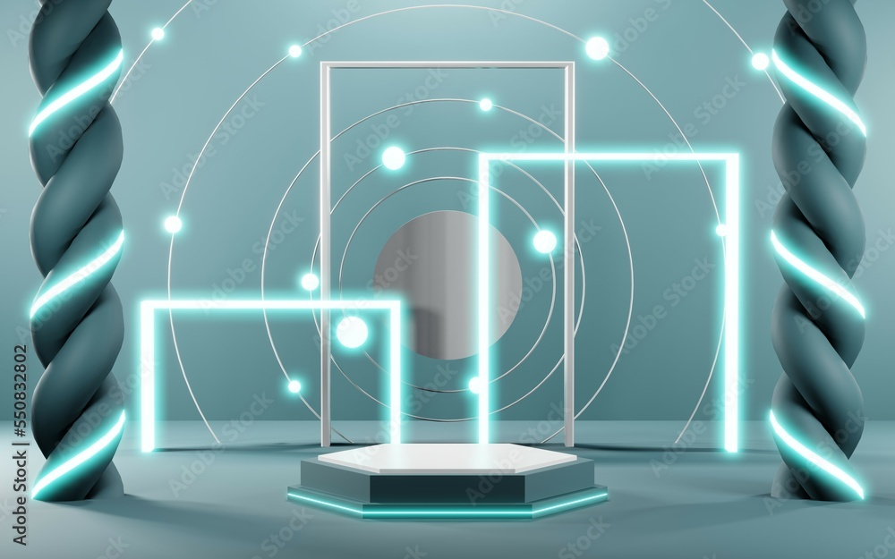 Naklejka premium 3D render of Podium background in blue tones for displaying cream products. cosmetics