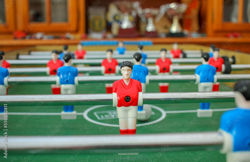 plastic players are ready to play a soccer match plastic players are ready to play a soccer match