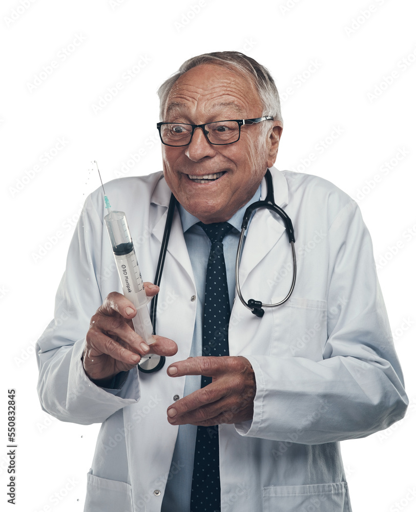 PNG shot of an elderly male doctor holding a syringe for injection in a studio against a grey background PNG shot of an elderly male doctor holding a syringe for injection in a studio against a grey background