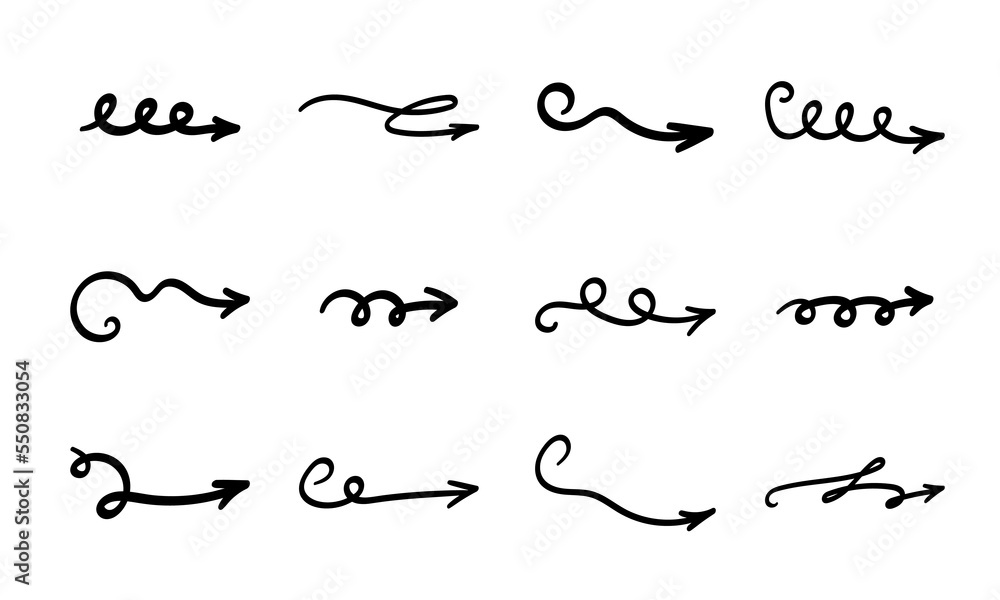 Arrows set. Hand drawn direction indicator elements. Simple doodle ...