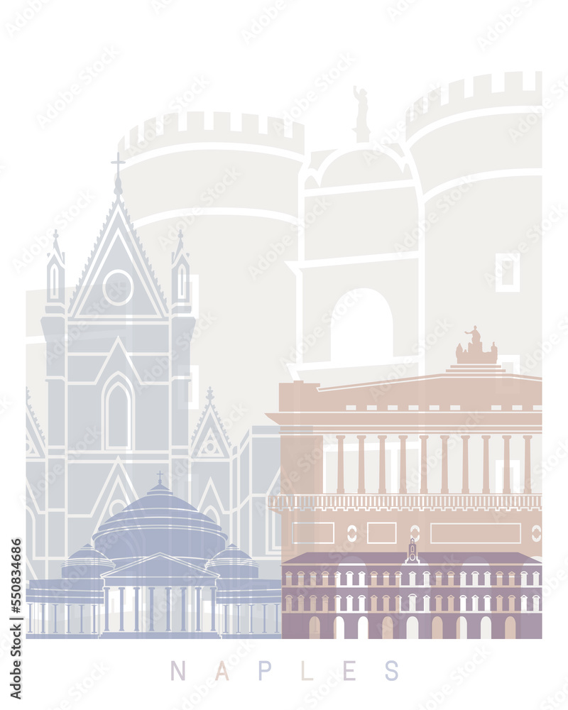 Fototapeta premium NAPLES SKYLINE POSTER PASTEL