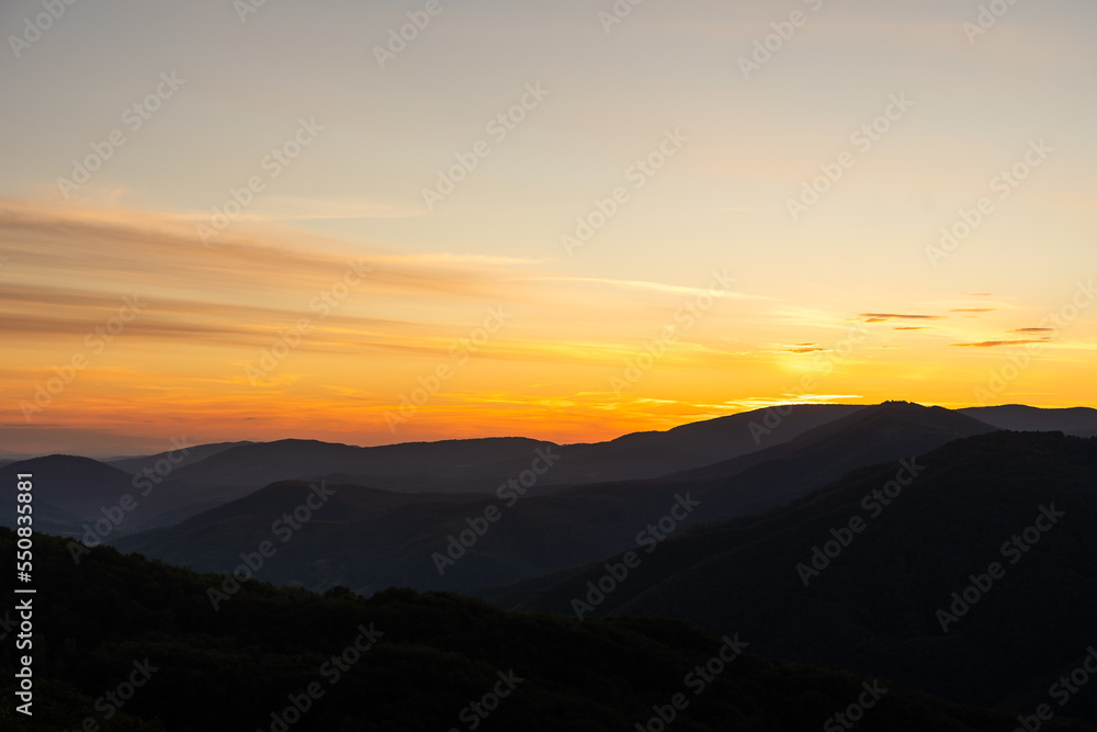Sunset in mountains, summer landscape