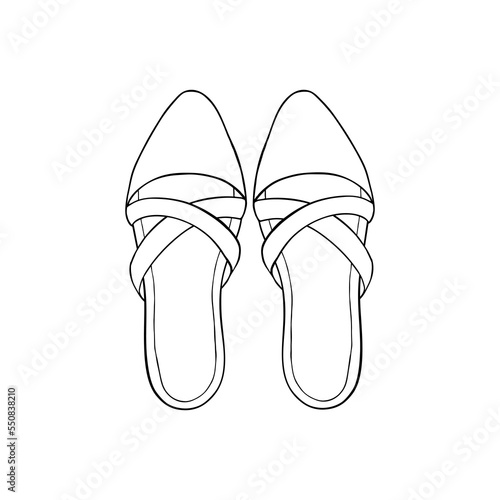 Pair shoes. Hand draw doodle outline sketch. Vector illustration.