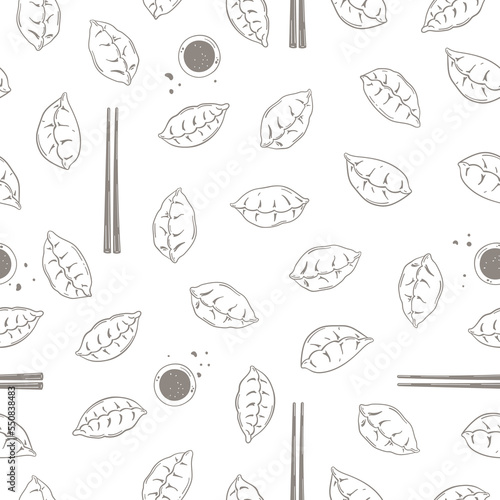 Hand drawn chinese dumplings seamless pattern