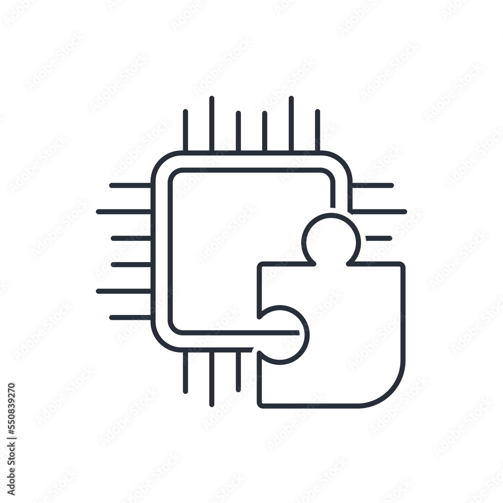 Electronic element and puzzle. Vector linear icon isolated on white background. Electronic element and puzzle. Vector linear icon isolated on white background.