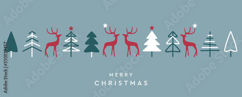 christmas greeting banner with deer and fir tree decoration
