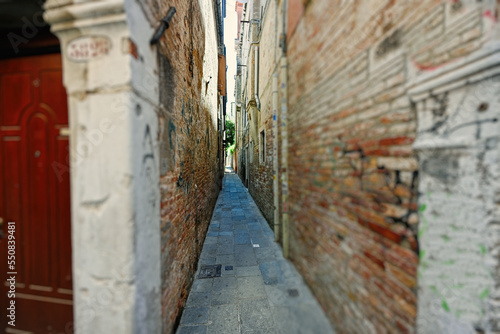 Narrow brick streets in Venice  Italy.