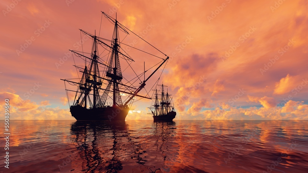 Ship during calm in the ocean