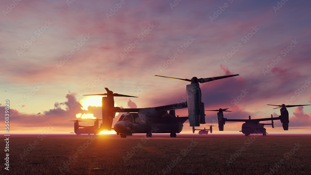Fototapeta premium Transport helicopters on the launch pad
