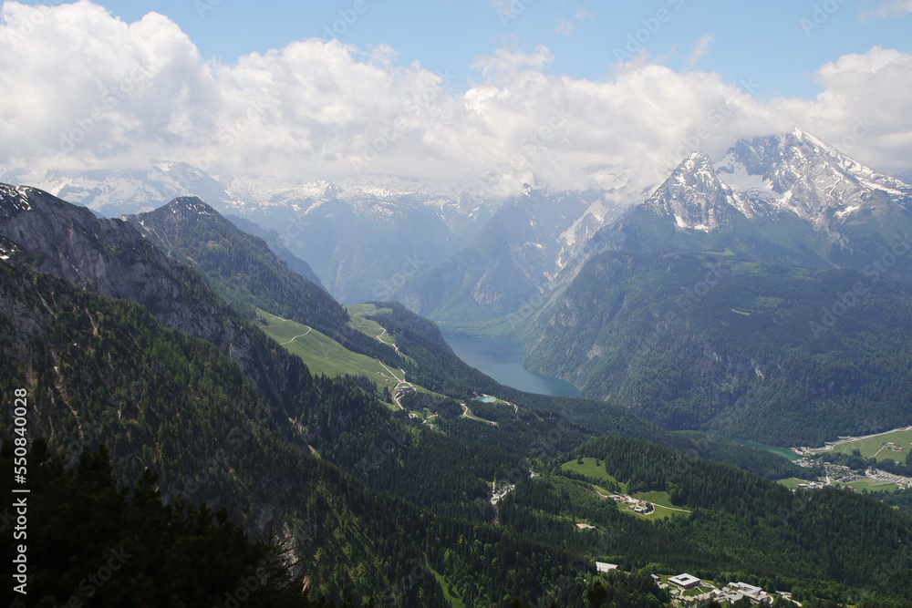 Panorama opening from Kehlstain mountain, the Bavarian Alps, Germany