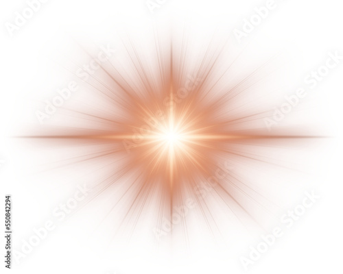 Lens flare effect with many fine light rays isolated on empty background. Digital illustration