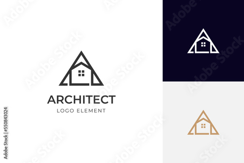 minimalist construction architecture house logo with triangle ruler icon vector